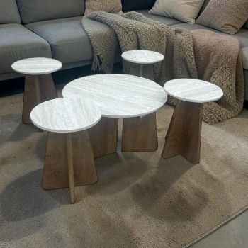 طقم طاولة خشب اسود سطح خشب ابيض معرق