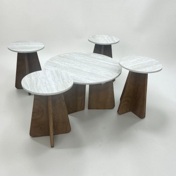 طقم طاولة خشب اسود سطح خشب ابيض معرق