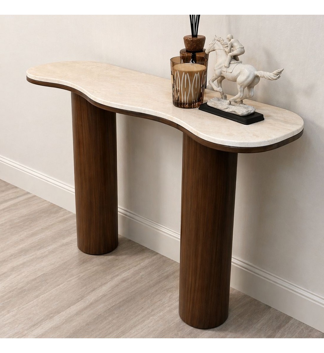 مدخل كنسول خشب بني سطح رخام 140×40×92سم (منتج تفصيل )