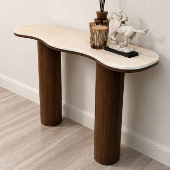 مدخل كنسول خشب بني سطح رخام 140×40×92سم (منتج تفصيل )