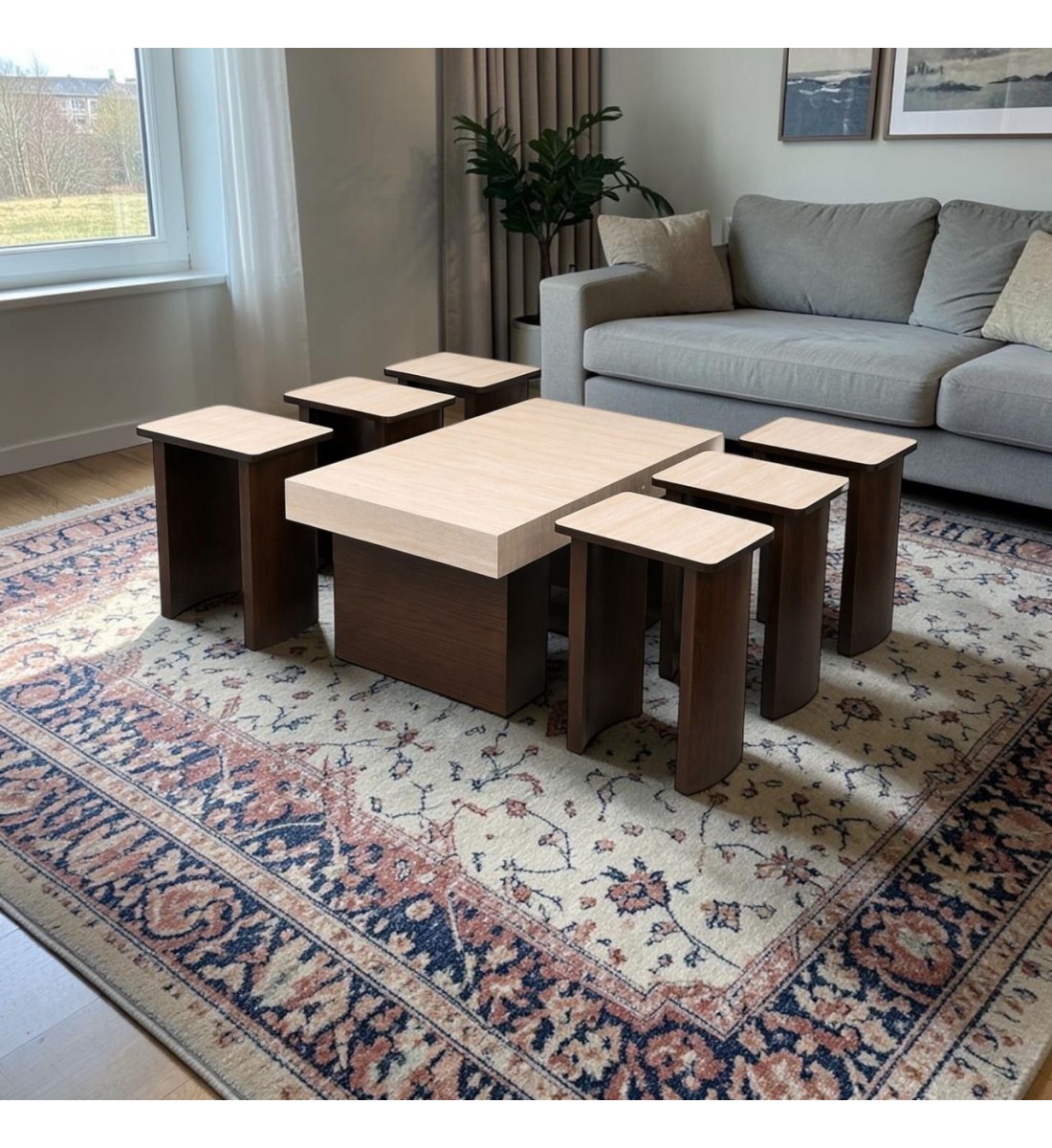 طقم طاولات خدمة أنيق بتصميم عملي وعصري 7قطع (منتج تفصيل )