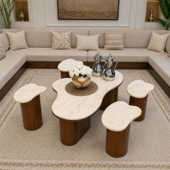  طقم طاولات 5قطع بتصميم مميز وفاخر سطح رخام (منتج تفصيل )