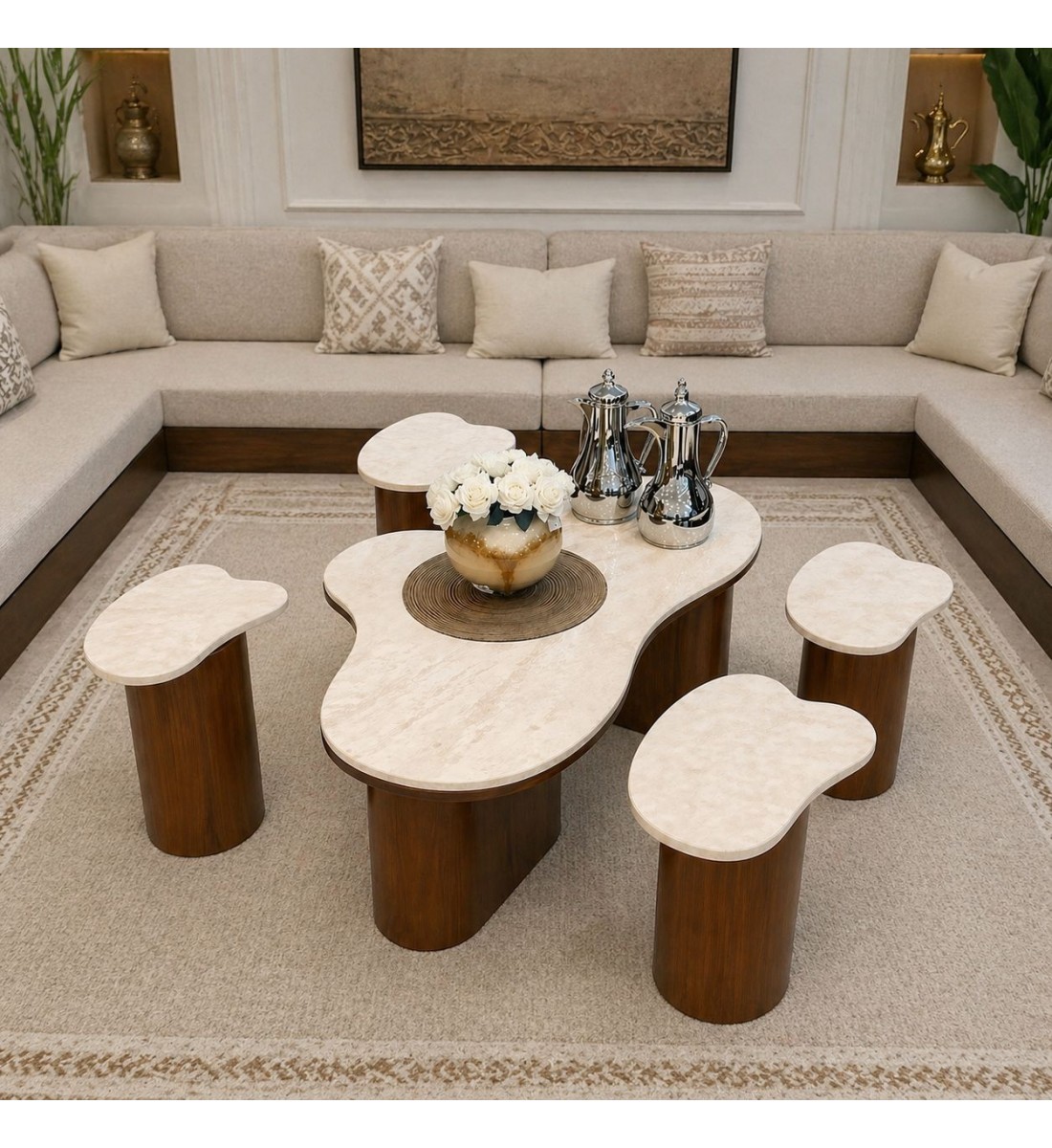  طقم طاولات 5قطع بتصميم مميز وفاخر سطح رخام (منتج تفصيل )