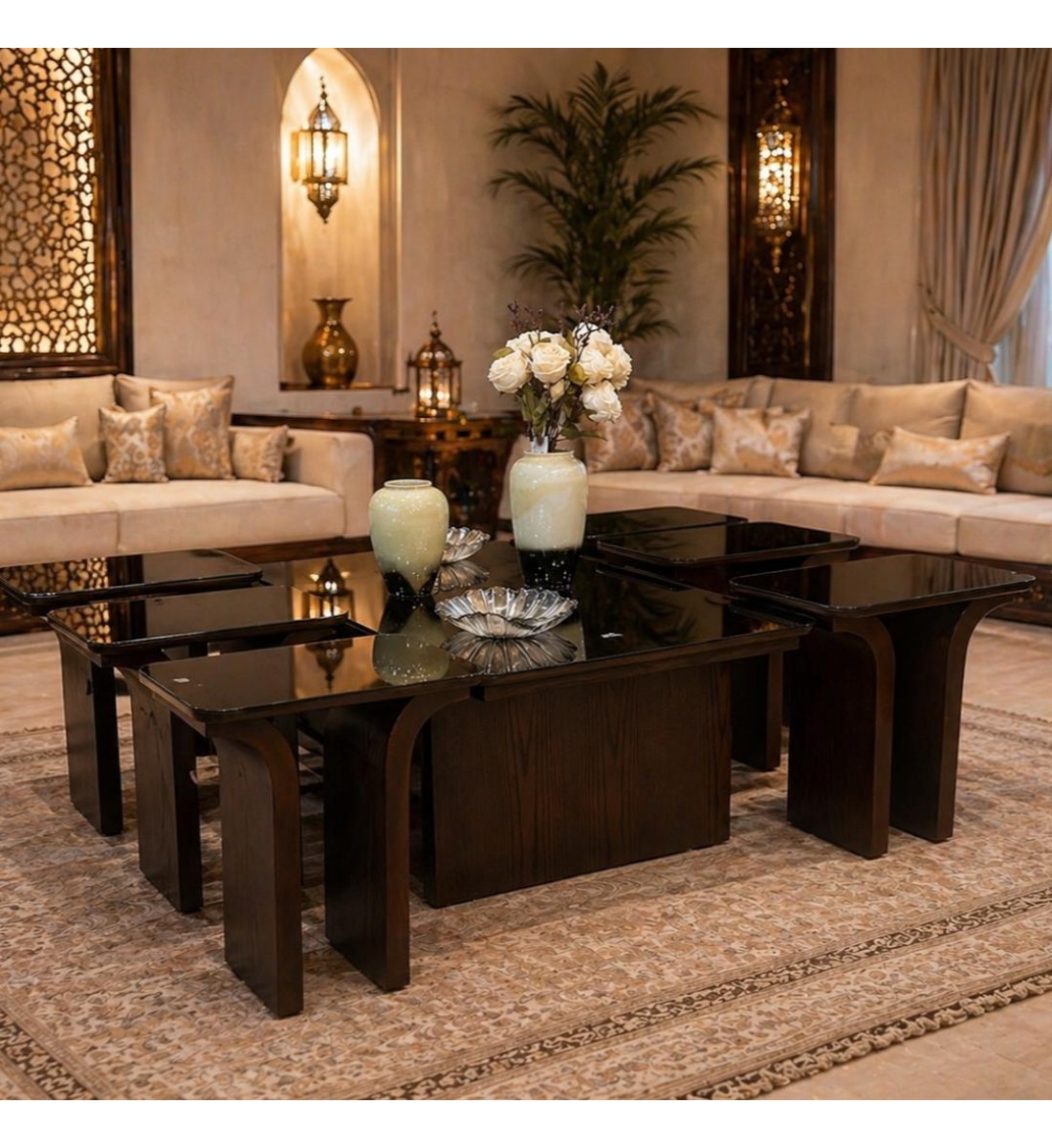  طقم طاولات 7قطع بتصميم مميز وفاخر سطح زجاج (منتج تفصيل )