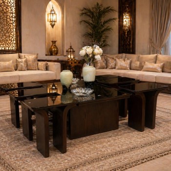  طقم طاولات 7قطع بتصميم مميز وفاخر سطح زجاج (منتج تفصيل )