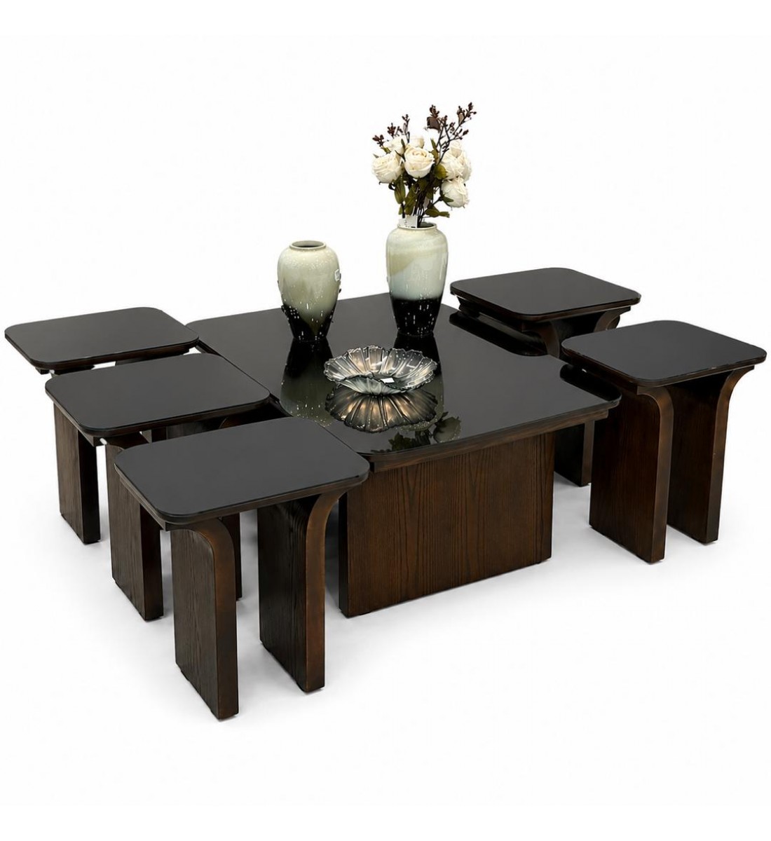  طقم طاولات 7قطع بتصميم مميز وفاخر سطح زجاج (منتج تفصيل )