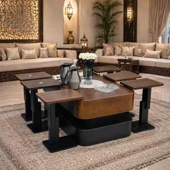  طقم طاولات 7قطع بتصميم مميز وفاخر سطح سنديان (منتج تفصيل )