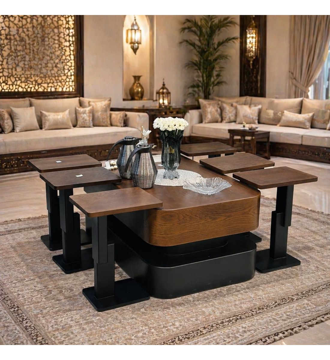  طقم طاولات 7قطع بتصميم مميز وفاخر سطح سنديان (منتج تفصيل )