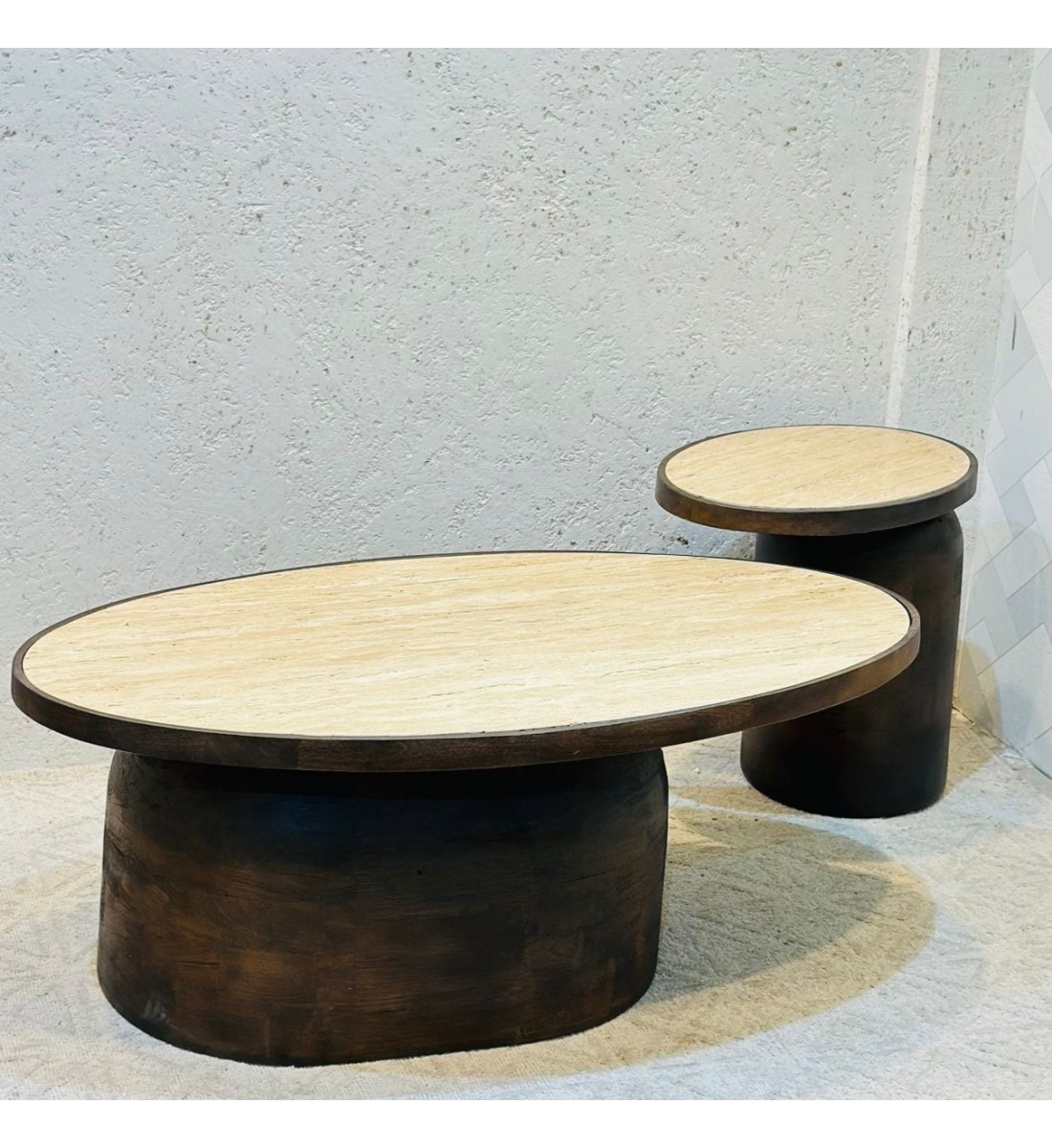 طقم طاولات قهوة دائرية بيضاوي 2قطع 