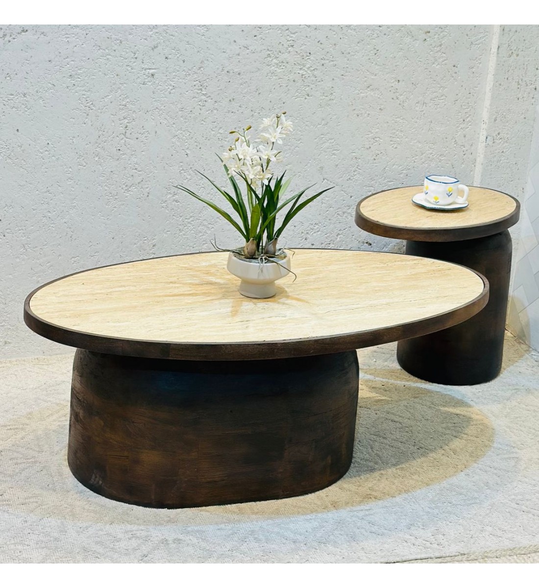 طقم طاولات قهوة دائرية بيضاوي 2قطع 