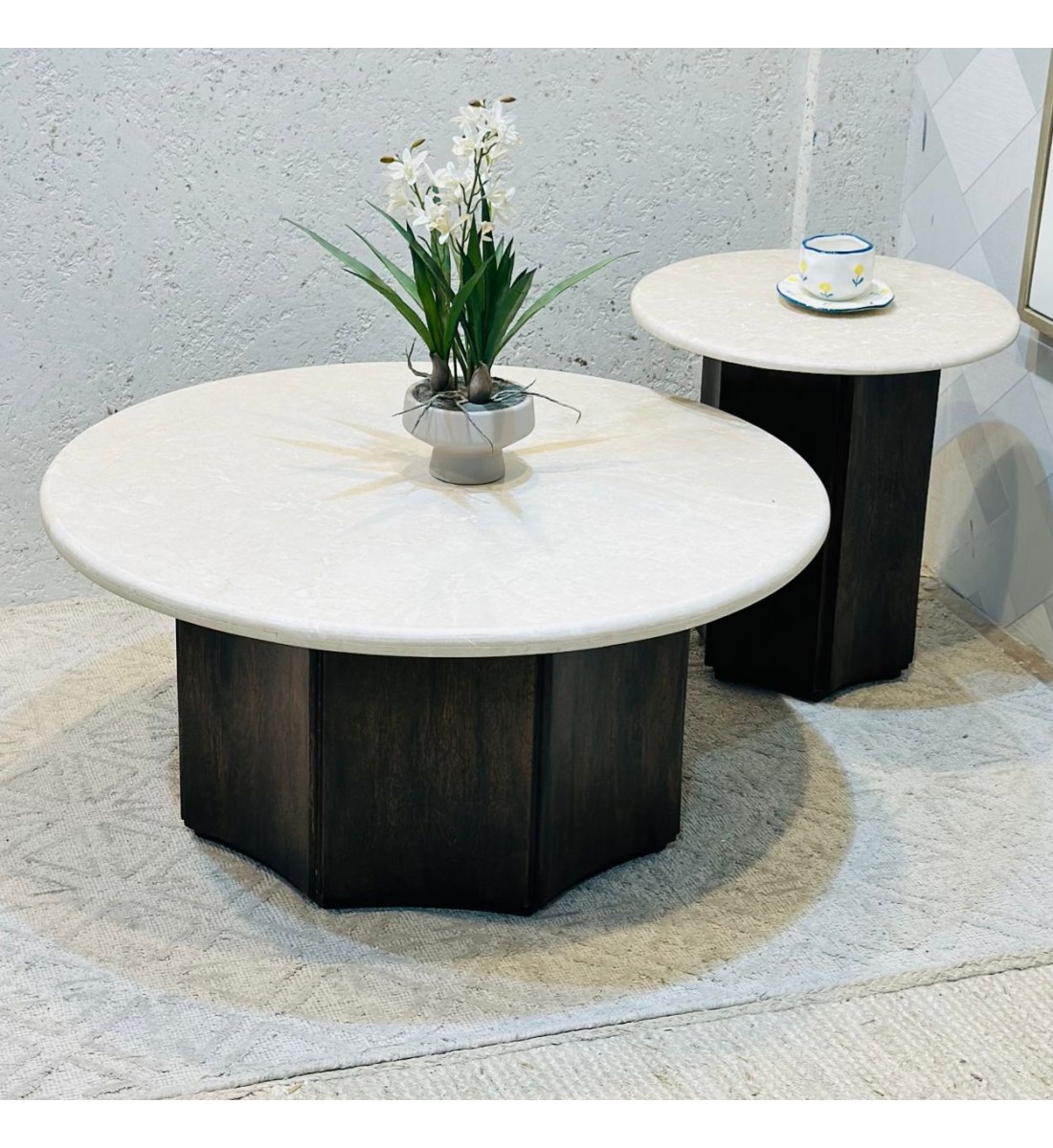 طقم طاولات قهوة دائرية دائري 2قطع 