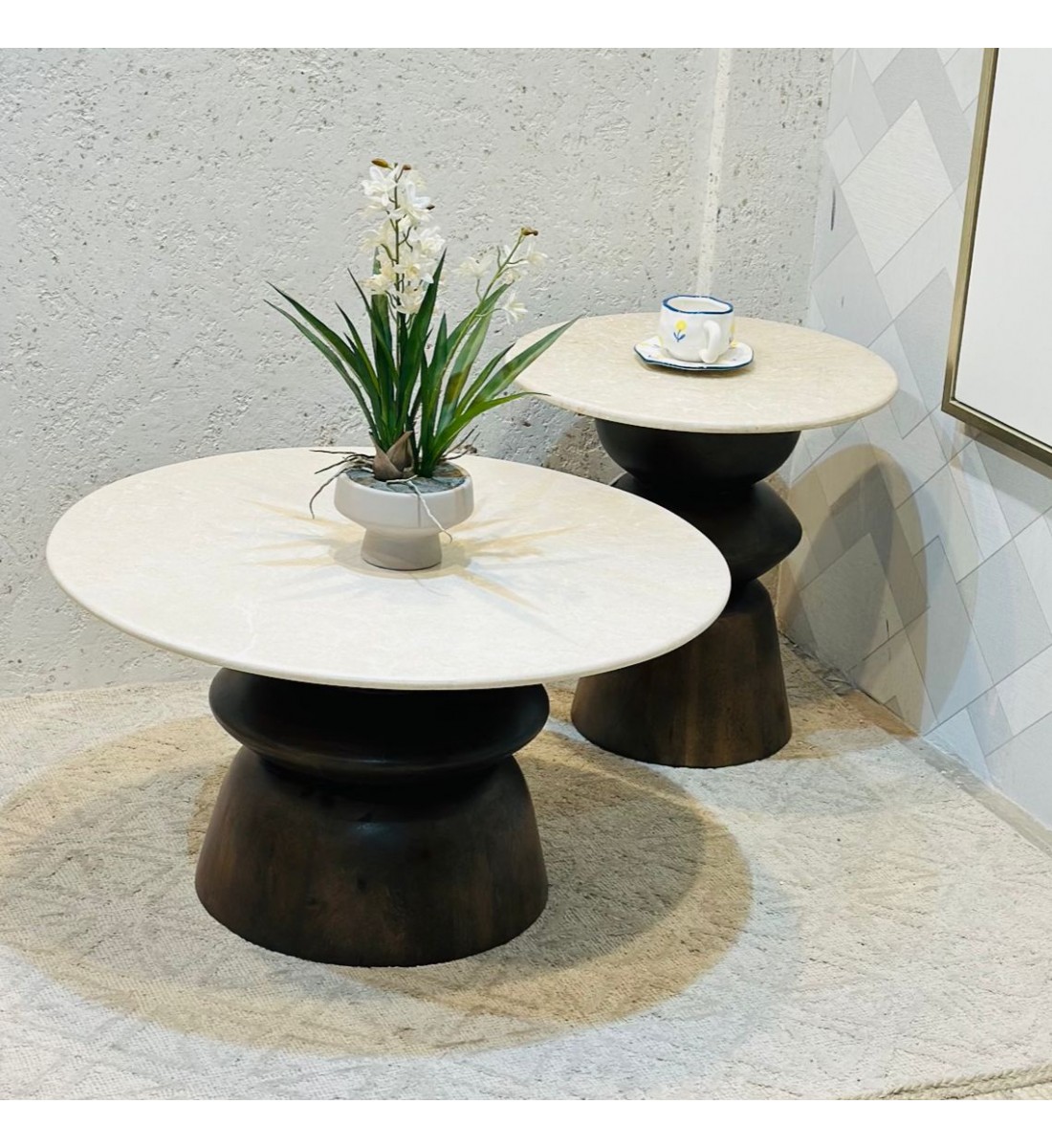 طقم طاولات قهوة دائرية دائري 2قطع 