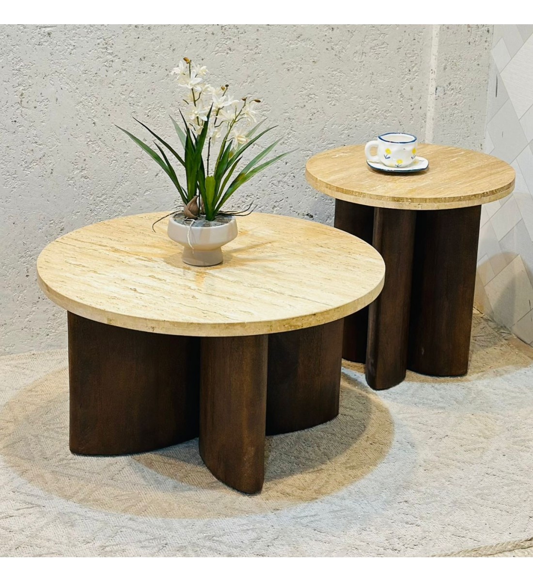 طقم طاولات قهوة دائرية دائري 2قطع 