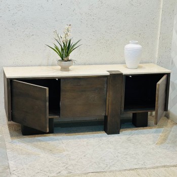 طاولات تلفاز بلازما  تلفاز تصميم انيق خشب هندي سطح رخام 161×45×40سم