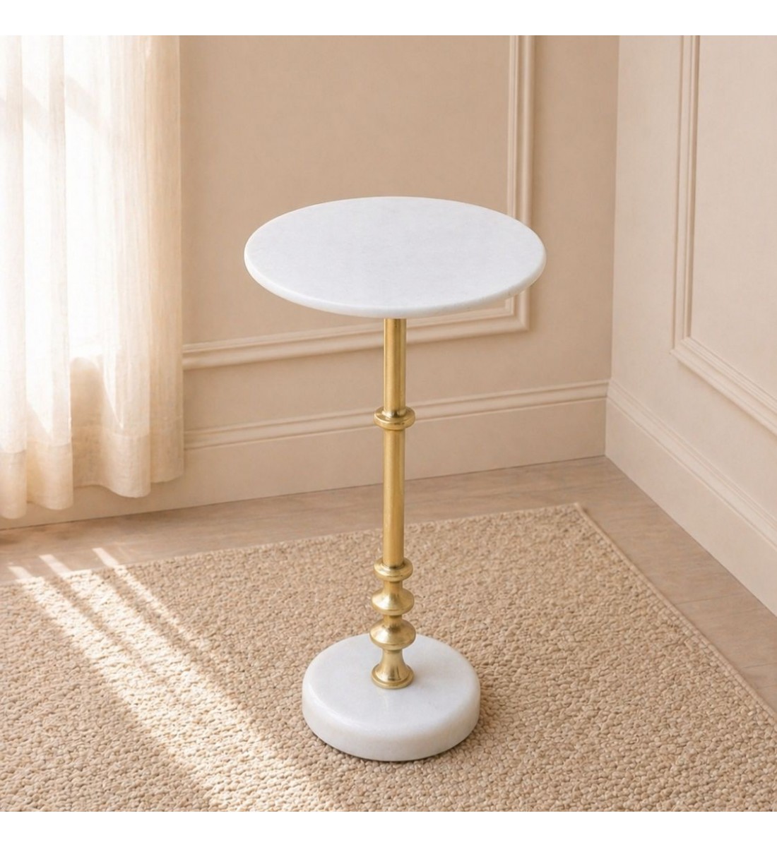 طاولة جانبية فورنيتّا بسطح من الرخام الأصلي ابيض عمود ذهبي30×30×58سم 