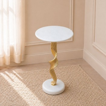 طاولة جانبية فورنيتّا بسطح من الرخام الأصلي ابيض عمود ذهبي30×30×58سم 