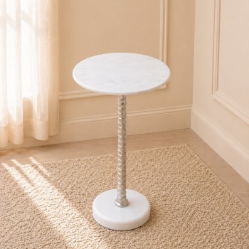 طاولة جانبية فورنيتّا بسطح من الرخام الأصلي ابيض عمود عمود فضي ×30×58سم 