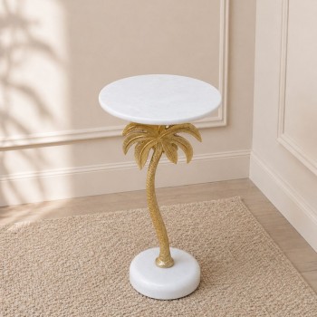 طاولة جانبية فورنيتّا بسطح من الرخام الأصلي ابيض عمود ذهبي30×30×58سم 