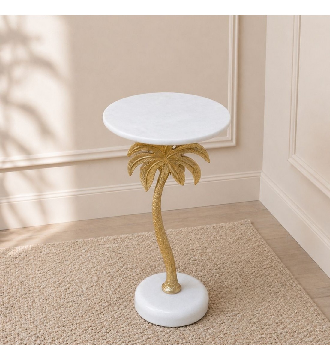 طاولة جانبية فورنيتّا بسطح من الرخام الأصلي ابيض عمود ذهبي30×30×58سم 