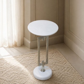 طاولة جانبية فورنيتّا بسطح من الرخام الأصلي ابيض عمود عمود فضي30 ×30×58سم 