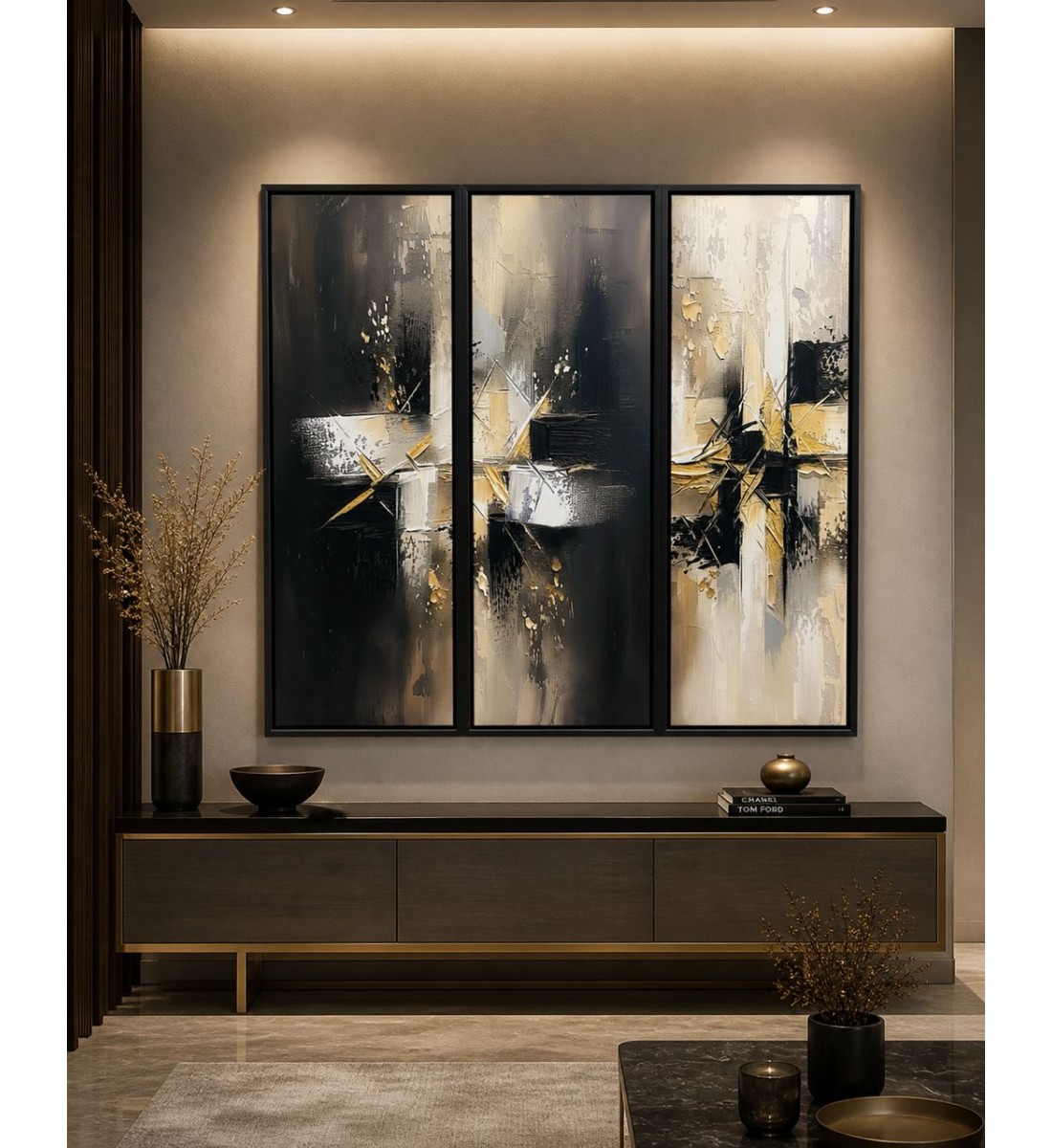 لوحة ثلاثية فن تجريدي بتصميم مودرن 120×120سم (منتج تفصيل )