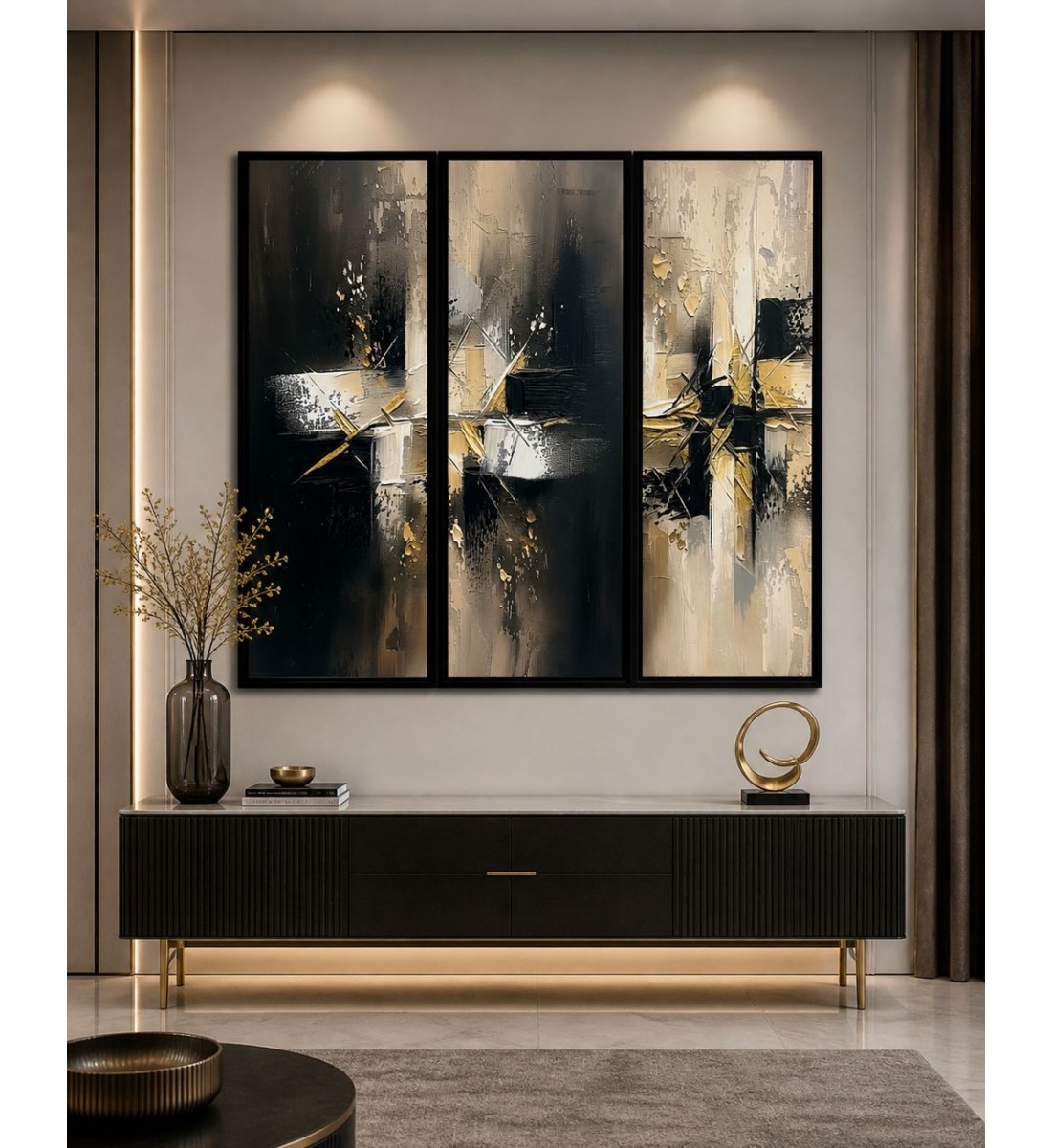 لوحة ثلاثية فن تجريدي بتصميم مودرن 120×120سم (منتج تفصيل )