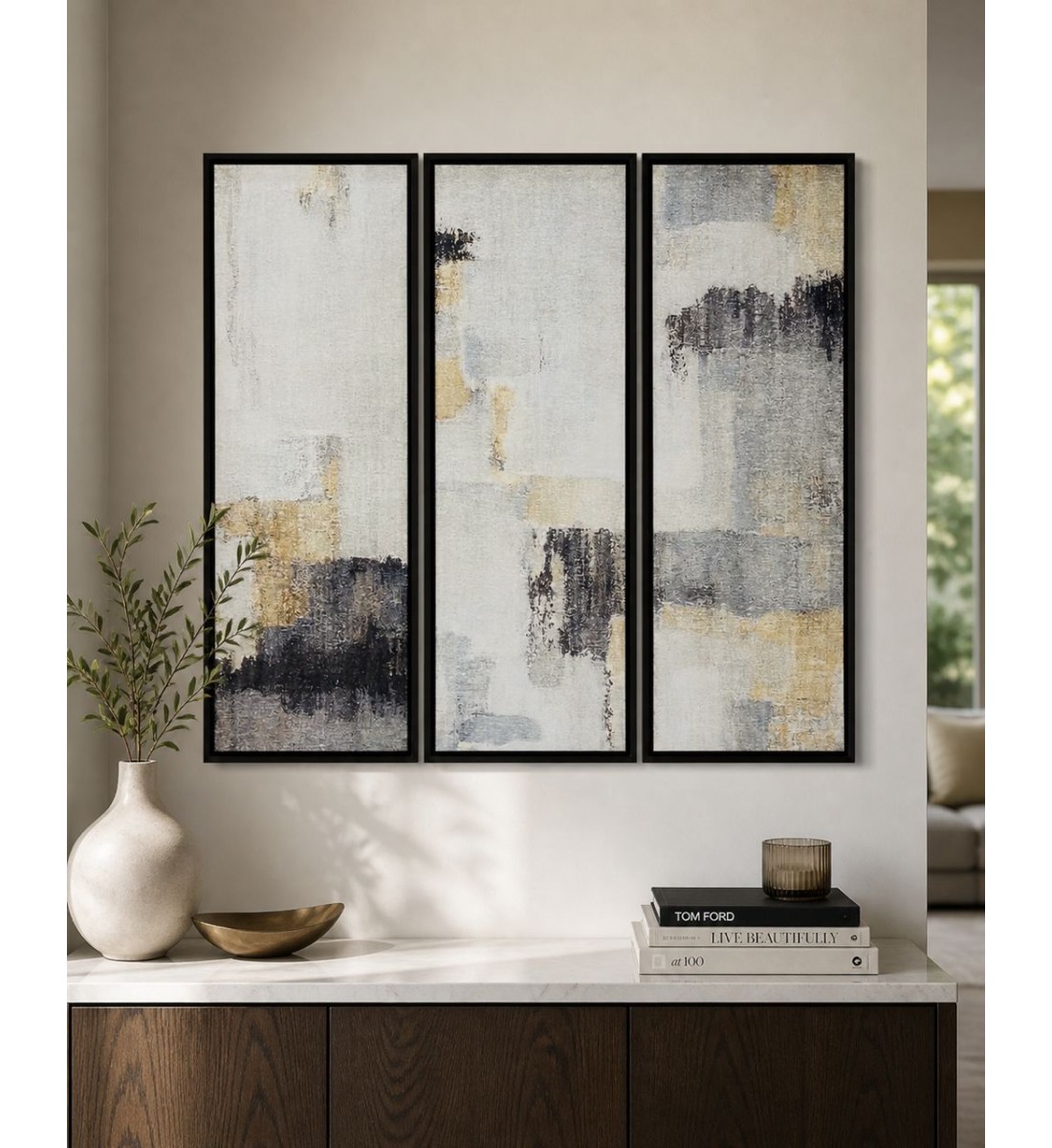 لوحة ثلاثية فن تجريدي بتصميم مودرن 120×120سم (منتج تفصيل )