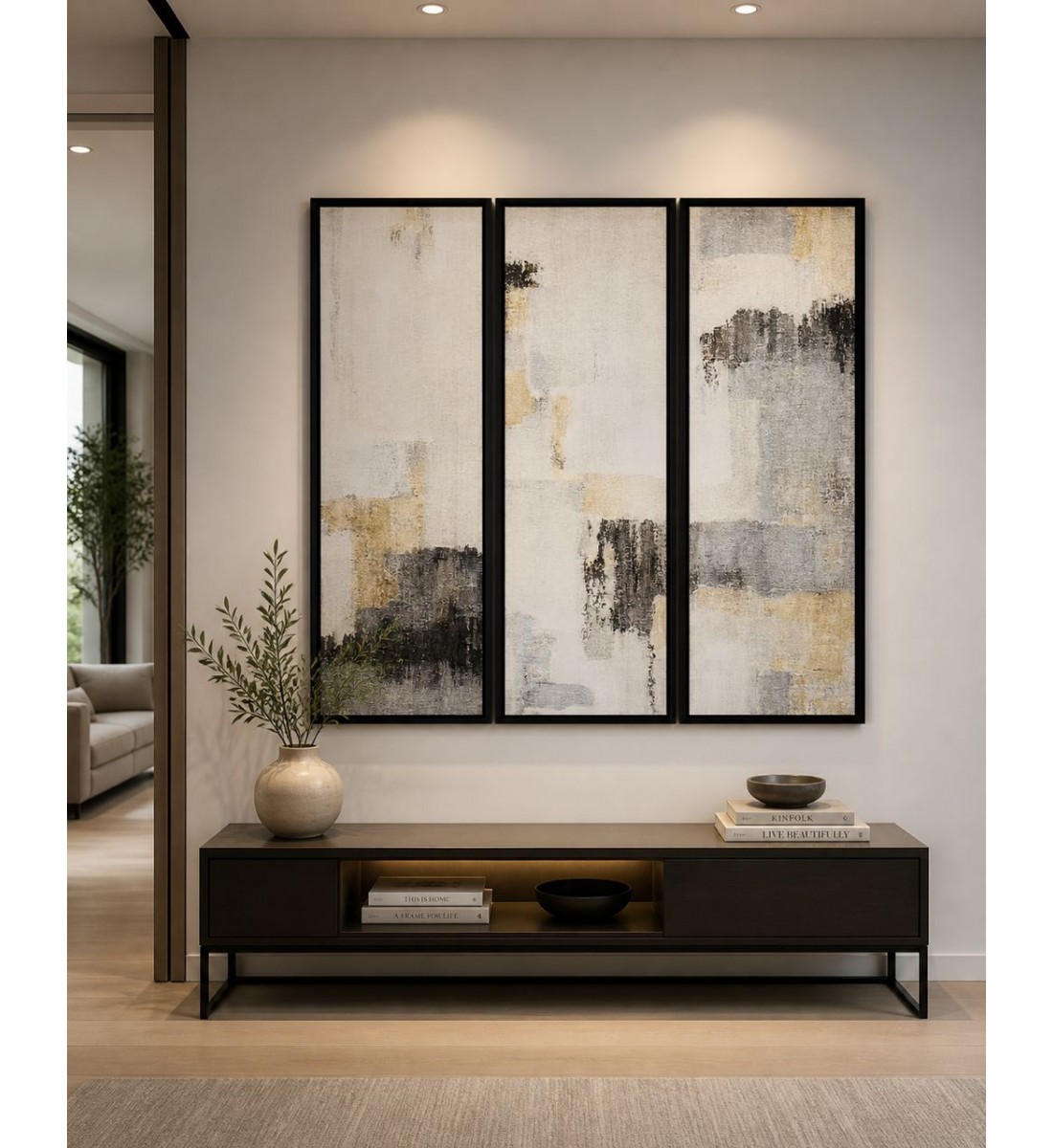 لوحة ثلاثية فن تجريدي بتصميم مودرن 120×120سم (منتج تفصيل )