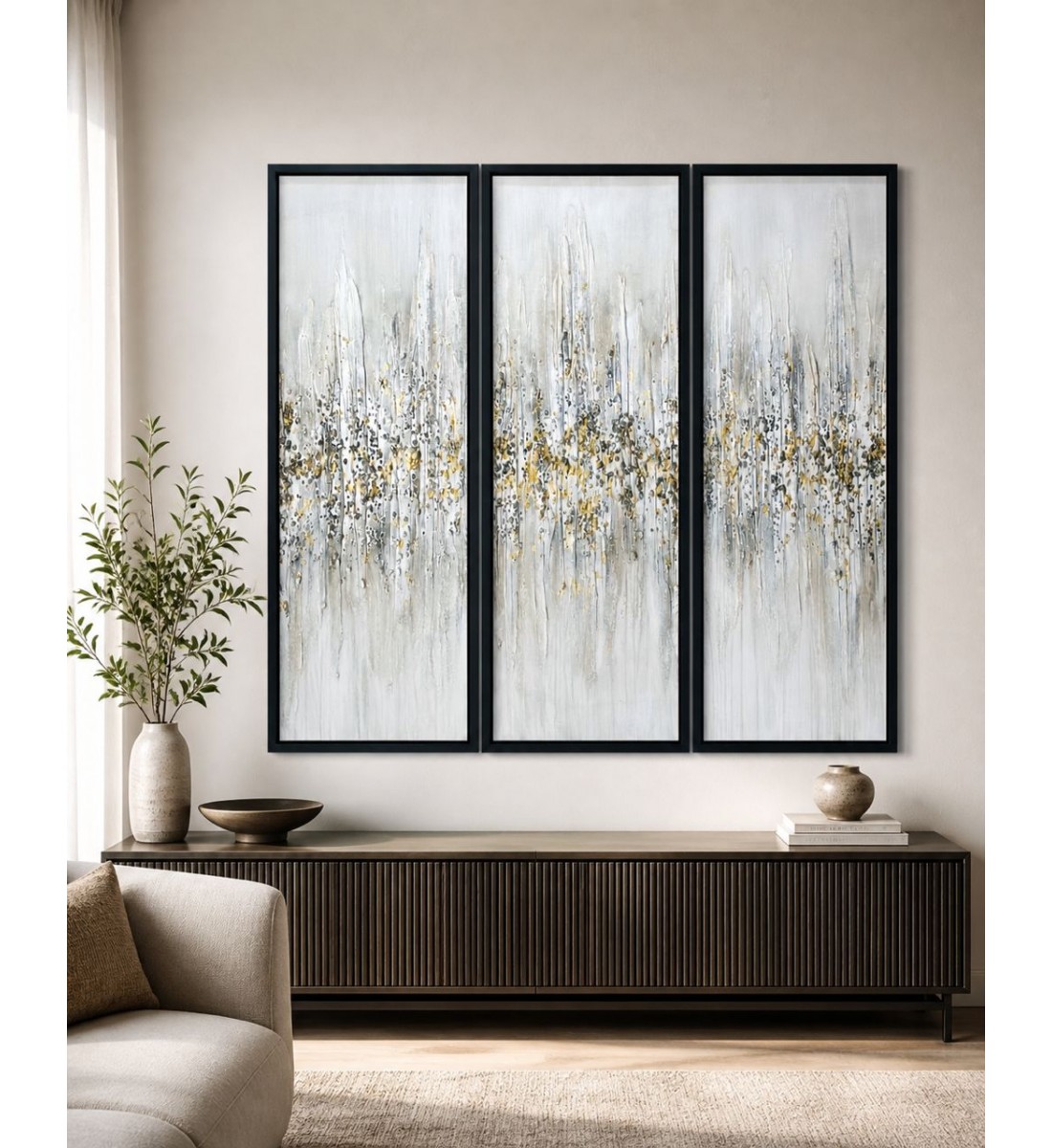 لوحة ثلاثية فن تجريدي بتصميم مودرن 120×120سم (منتج تفصيل )