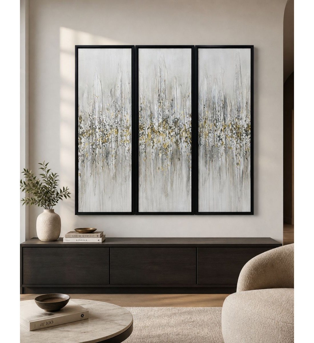 لوحة ثلاثية فن تجريدي بتصميم مودرن 120×120سم (منتج تفصيل )