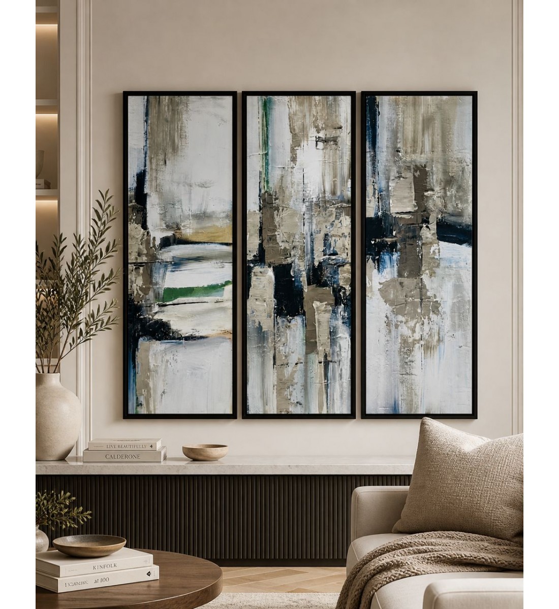 لوحة ثلاثية فن تجريدي بتصميم مودرن 120×120سم (منتج تفصيل )
