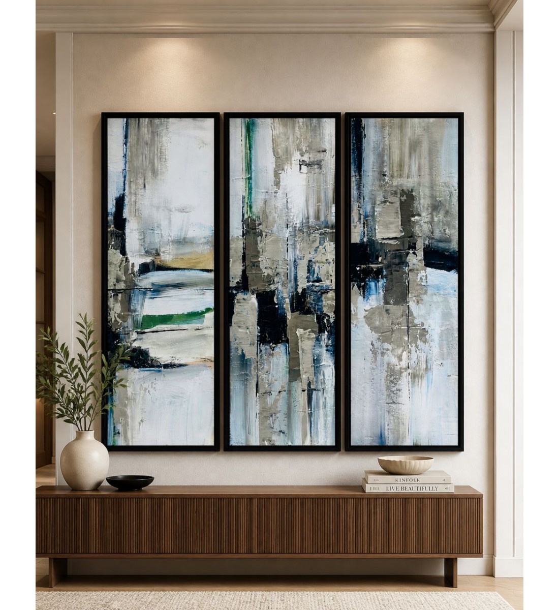 لوحة ثلاثية فن تجريدي بتصميم مودرن 120×120سم (منتج تفصيل )