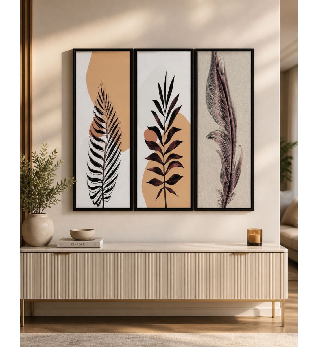لوحة ثلاثية فن تجريدي بتصميم مودرن 120×120سم (منتج تفصيل )