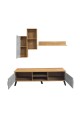 طاولة تلفزيون خشب ماليزي  160 سم -خشبي ورمادي  مع ارفف خشب 