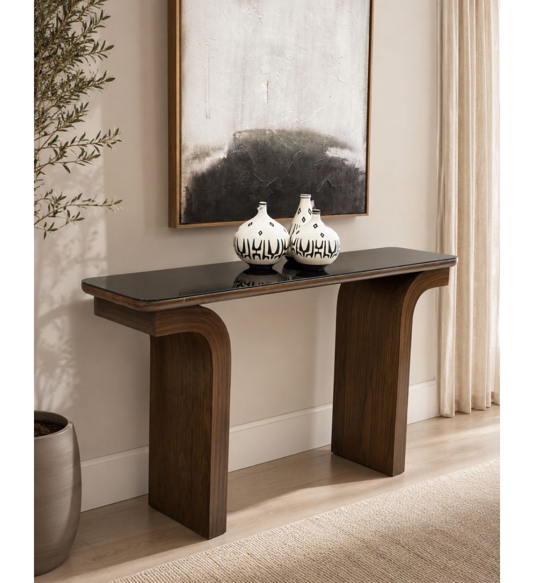 كونسول مدخل أنيق بتصميم عصري فاخر، يتميز بسطح زجاجي160×40×90سم 