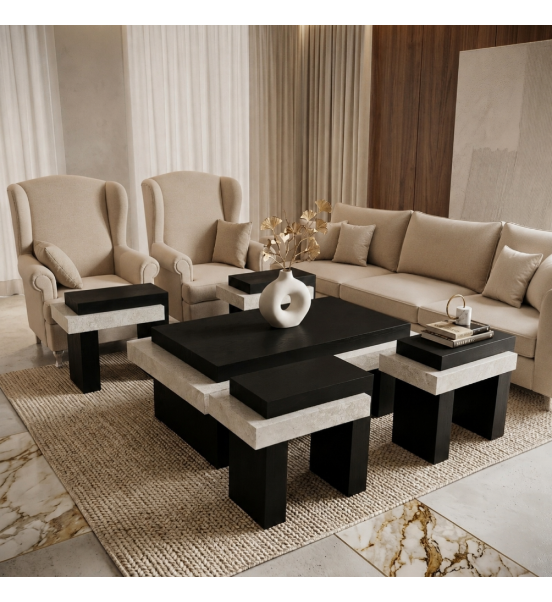 طقم طاولات خدمة أنيق بتصميم عملي وعصري 7قطع تتميز بسطح جميل من بديل الرخام (منتج تفصيل ) طقم طاولات خدمة أنيق بتصميم عملي وعصري 7قطع تتميز بسطح جميل من بديل الرخام (منتج تفصيل )