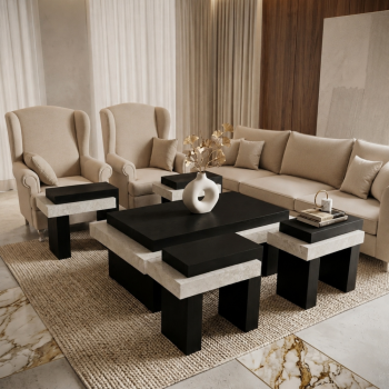 طقم طاولات خدمة أنيق بتصميم عملي وعصري 7قطع تتميز بسطح جميل من بديل الرخام (منتج تفصيل )