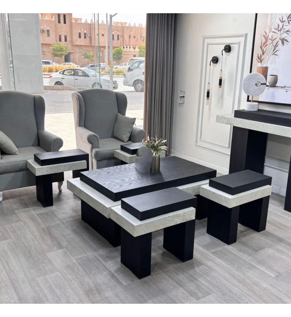 طقم طاولات خدمة أنيق بتصميم عملي وعصري 7قطع تتميز بسطح جميل من بديل الرخام (منتج تفصيل ) طقم طاولات خدمة أنيق بتصميم عملي وعصري 7قطع تتميز بسطح جميل من بديل الرخام (منتج تفصيل )