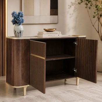 بوفيه خشبي قشرة الجوز بتصميم عصري فاخر، 150×45×85سم (منتج تفصيل )