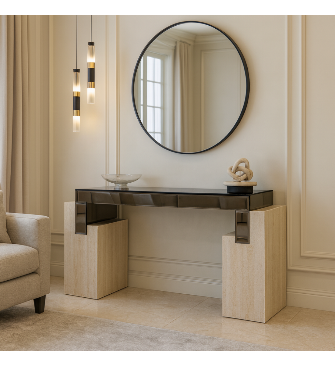 مدخل كنسول خشب   بديل الرخام بشكل جذاب وانيق  سطح زجاج   140×40×90سم (منتج تفصيل)