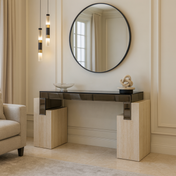 مدخل كنسول خشب   بديل الرخام بشكل جذاب وانيق  سطح زجاج   140×40×90سم (منتج تفصيل)