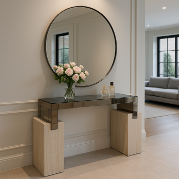 مدخل كنسول خشب   بديل الرخام بشكل جذاب وانيق  سطح زجاج   140×40×90سم (منتج تفصيل)