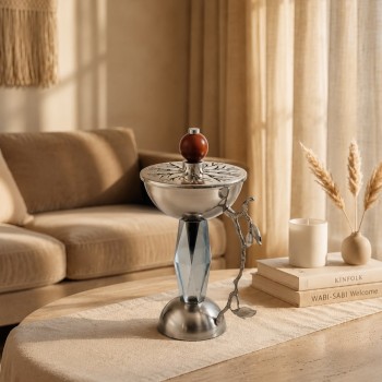مبخرة معدنية فاخرة بتصميم كلاسيكي أنيق، تأتي بلون اسود فضي مطفي 26×15×15سم 