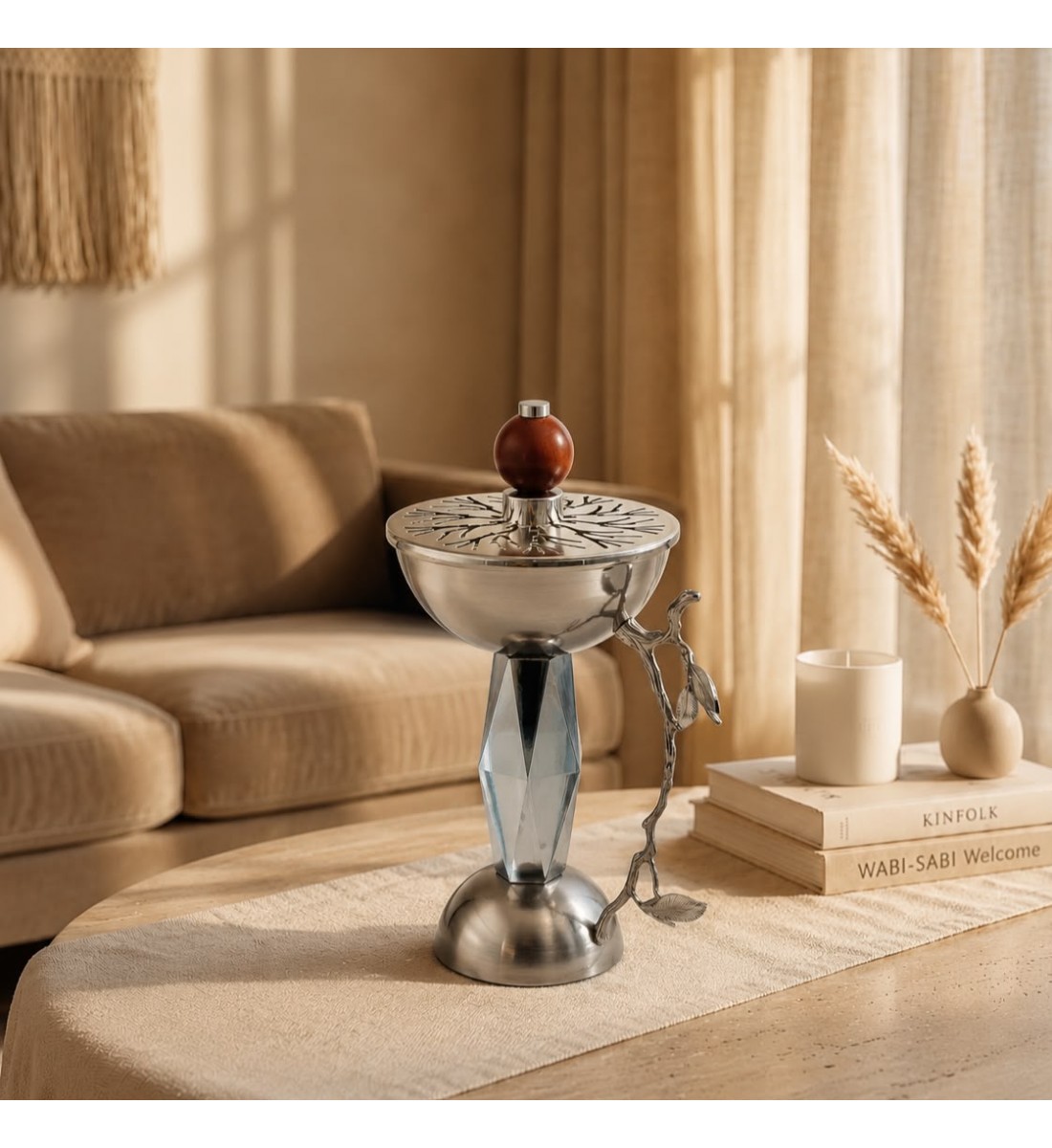 مبخرة معدنية فاخرة بتصميم كلاسيكي أنيق، تأتي بلون اسود فضي مطفي 26×15×15سم 