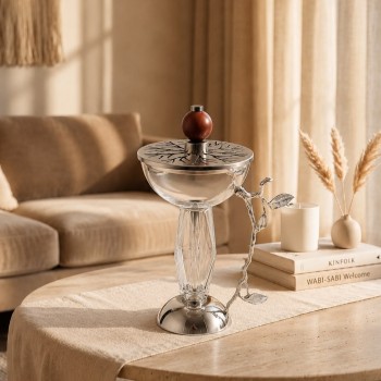مبخرة معدنية فاخرة بتصميم كلاسيكي أنيق، تأتي بلون اسود فضي مطفي 26×15×15سم 
