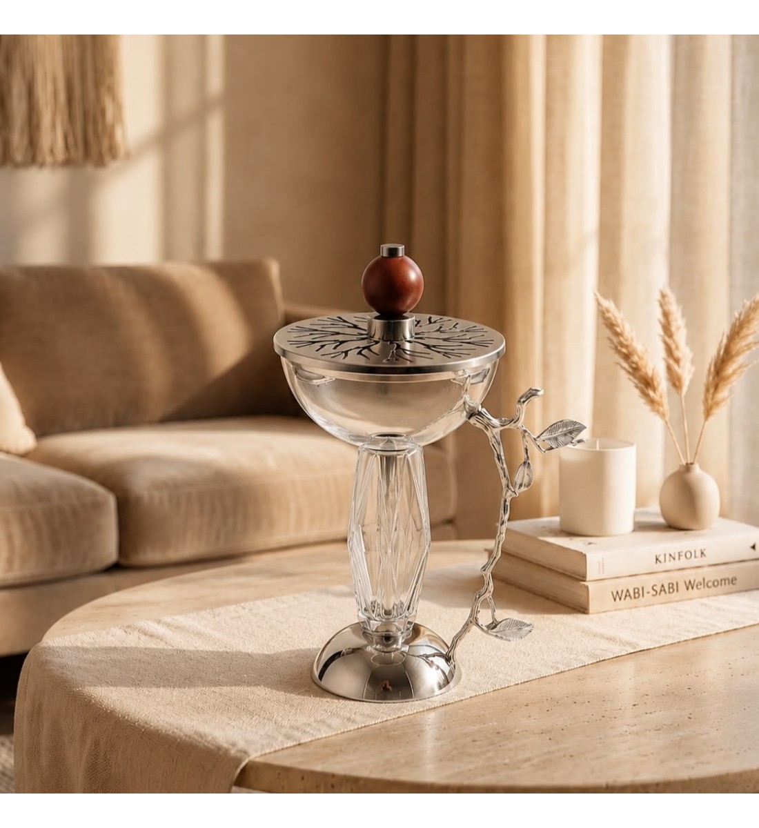 مبخرة معدنية فاخرة بتصميم كلاسيكي أنيق، تأتي بلون اسود فضي مطفي 26×15×15سم 