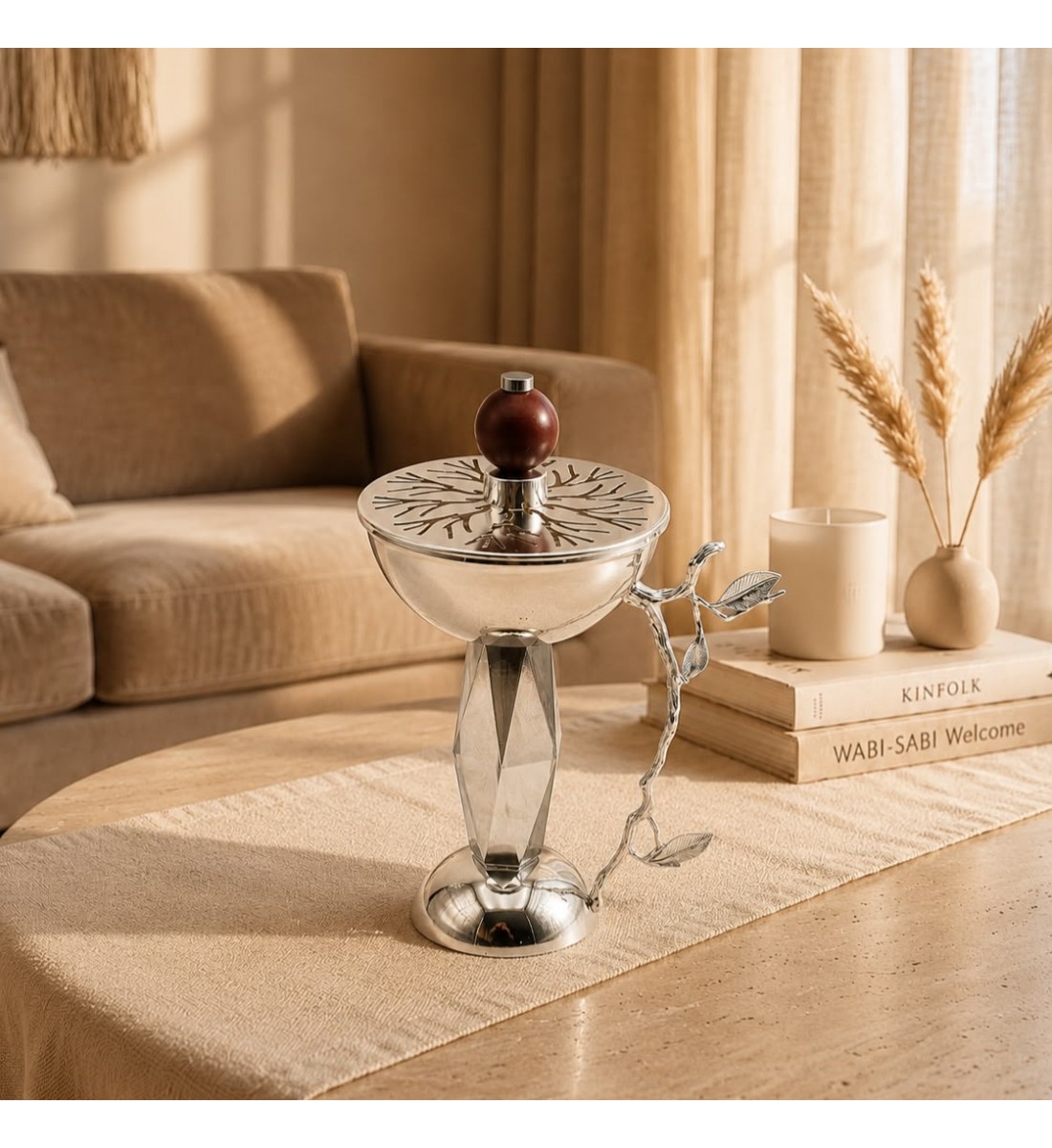 مبخرة معدنية فاخرة بتصميم كلاسيكي أنيق، تأتي بلون اسود فضي لماع 26×15×15سم 