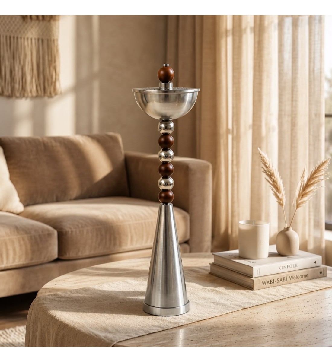 مبخرة معدنية فاخرة بتصميم كلاسيكي أنيق، تأتي بلون  فضي مطفي68×16×16سم 