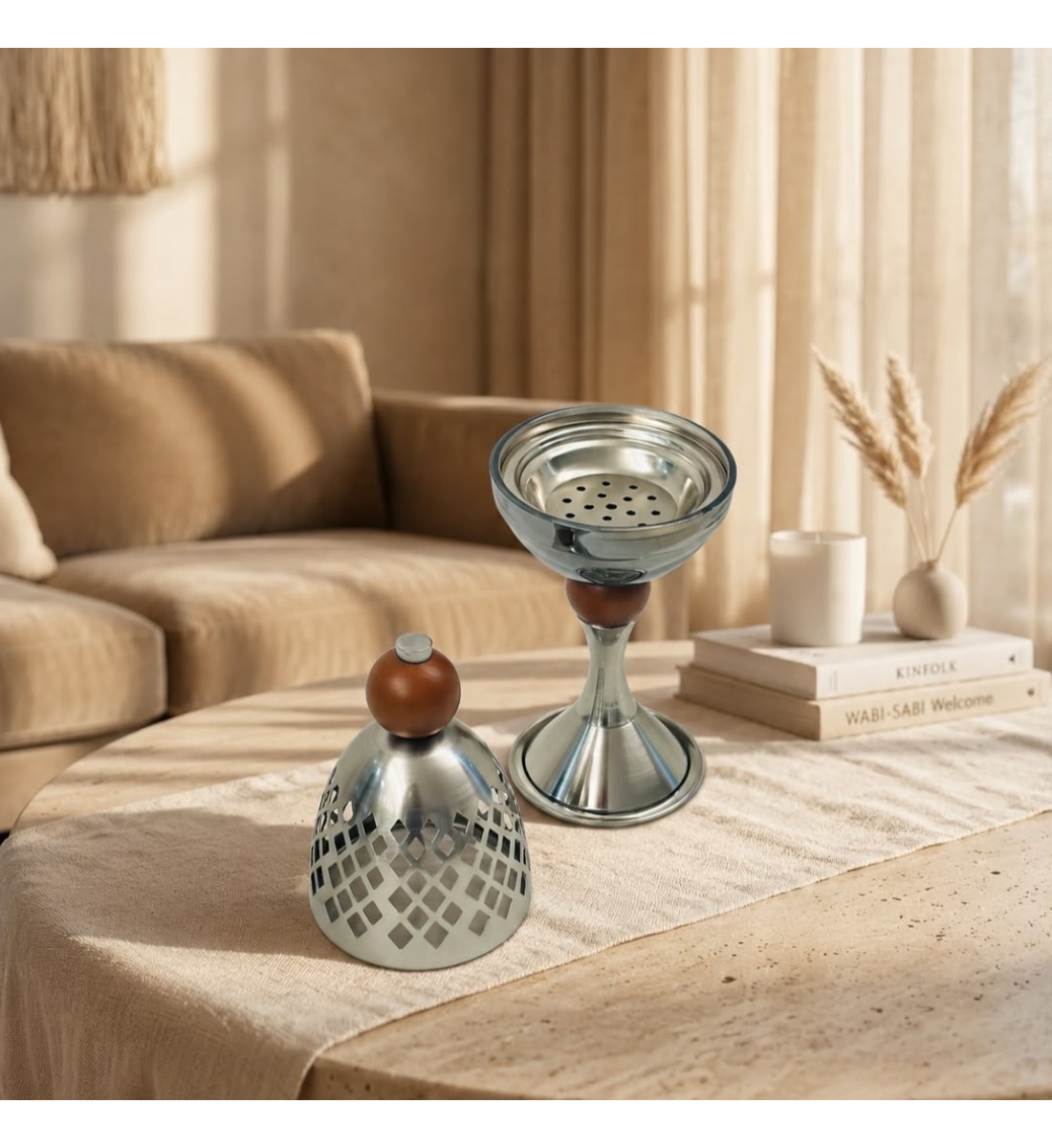 مبخرة معدنية فاخرة بتصميم كلاسيكي أنيق، تأتي بلون اسود فضي مطفي 11×11×32سم 