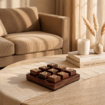 لعبه اكس او خشب بني حجم ,صغير 15×15×4سم 